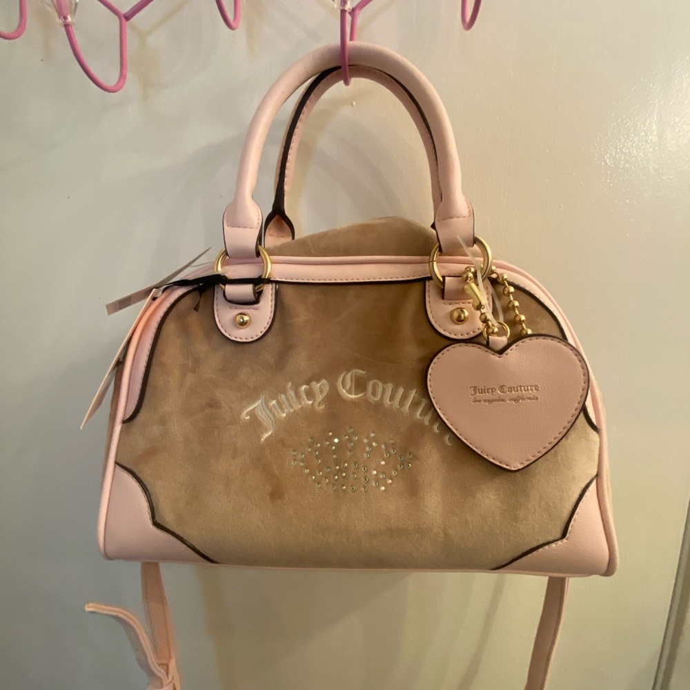 pink and tan juicy couture hand bag